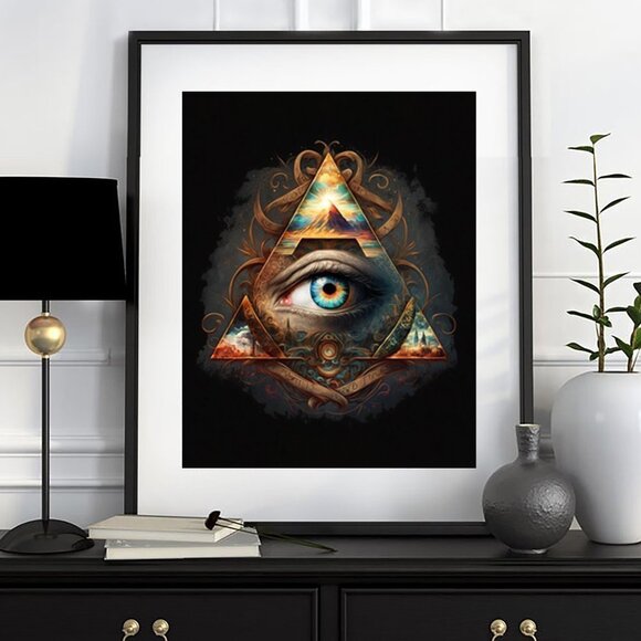 All Seeing Eye Pyramid Fantasy Wall Art Watercolor‎ Oil Painting Print - Picture 3 of 4